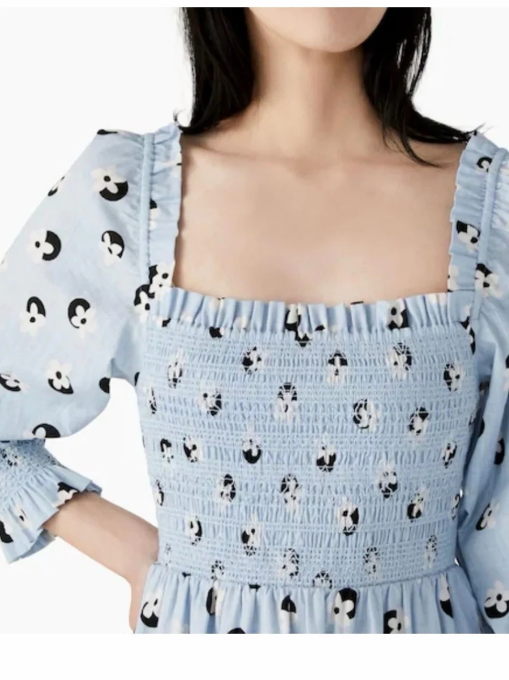 kate spade Light Blue Smocked Midi Dress with Panda Print